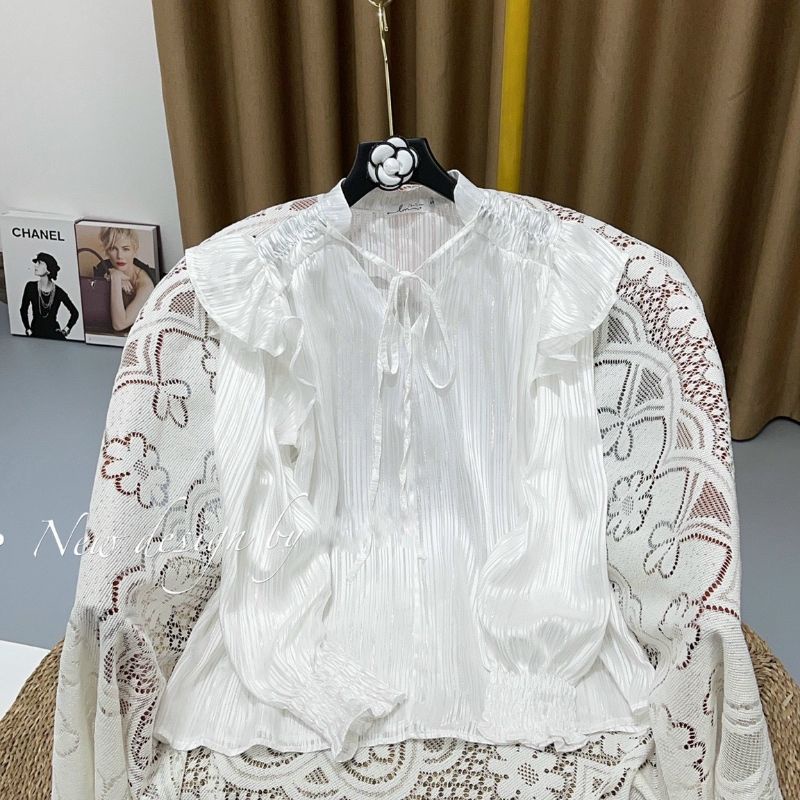 Áo tơ sọc nhũ cổ tay chun | BigBuy360 - bigbuy360.vn