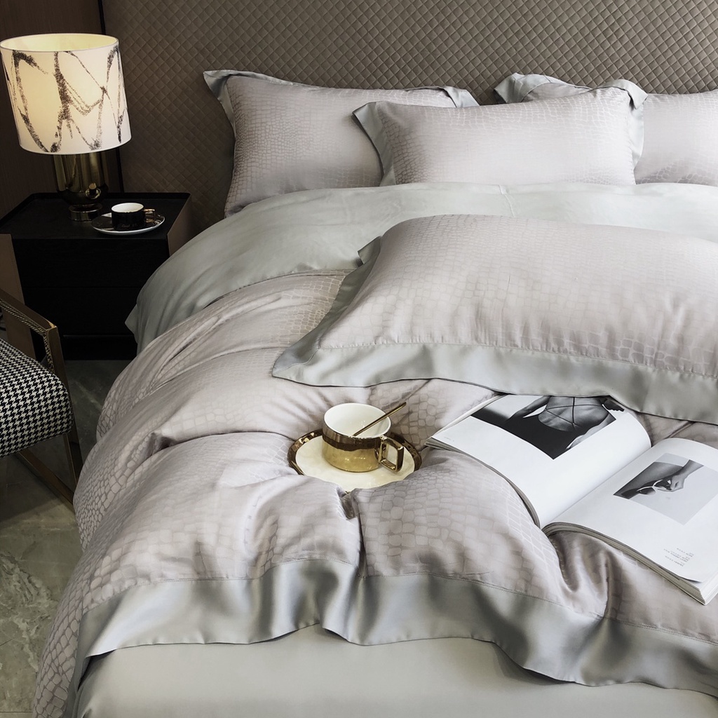 Bộ chăn ga gối vân gốm sứ 2023, 100%Tencel 120s Jacquard siêu mềm mát mịn, sang trọng, độc lạ