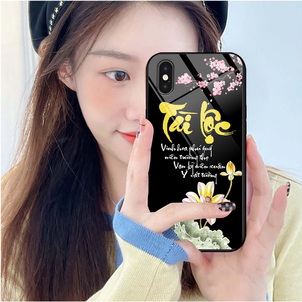 Ốp lưng KÍNH Iphone X / XS / XS MAX in hình 3D TÀI LỘC-VỢ CHỒNG-TÂM AN -MÃ ĐÁO