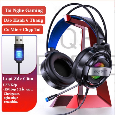 Tai nghe gaming Q3, nghe chụp tai có mic dây USB chơi game, có led dành cho nghe laptop, tại nghe máy tính