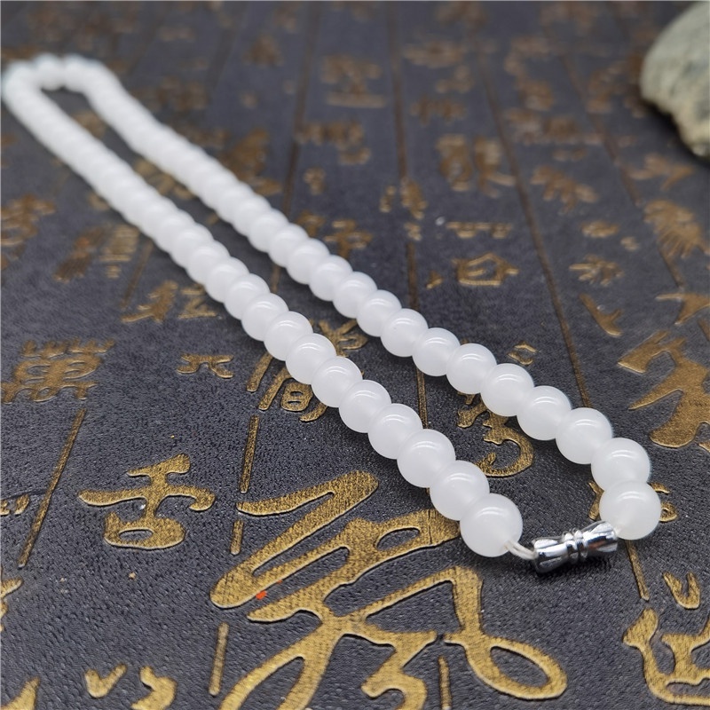 Vòng Tay Đá Ngọc Bích Trắng Phong Cách Trung Hoa