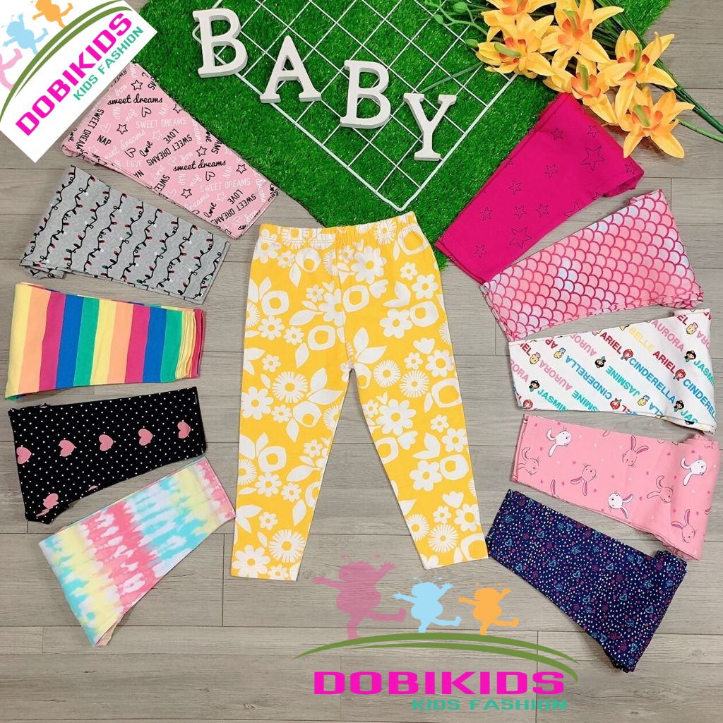 Quần Legging Bé Gái Set 5cái Thun Cotton Mềm Mát Co Giãn Họa Tiết Xinh Xắn (10-41kg)