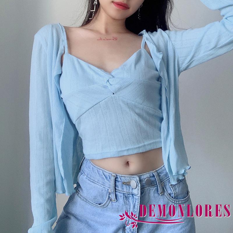 Set Áo Lửng Hai Dây Và Áo Khoác Cardigan Thời Trang Dành Cho Nữ