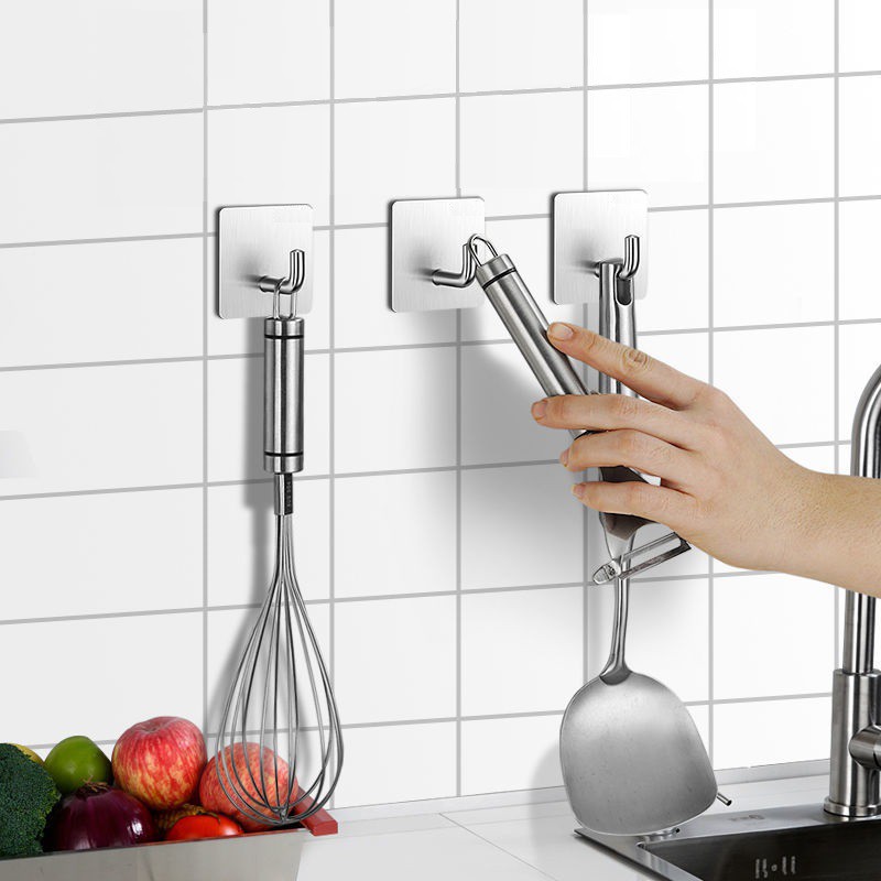 Móc dán tường treo đồ inox 304 hình vòi voi đế vuông - Siêu chịu lực, Siêu dính, Bền đẹp