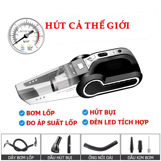 Máy Hút Bụi Kèm Bơm Lốp Ô Tô Đa Năng 4 Trong 1 - Hút Bụi, Bơm Lốp, Đo Áp Suất Lốp(LY 8801)