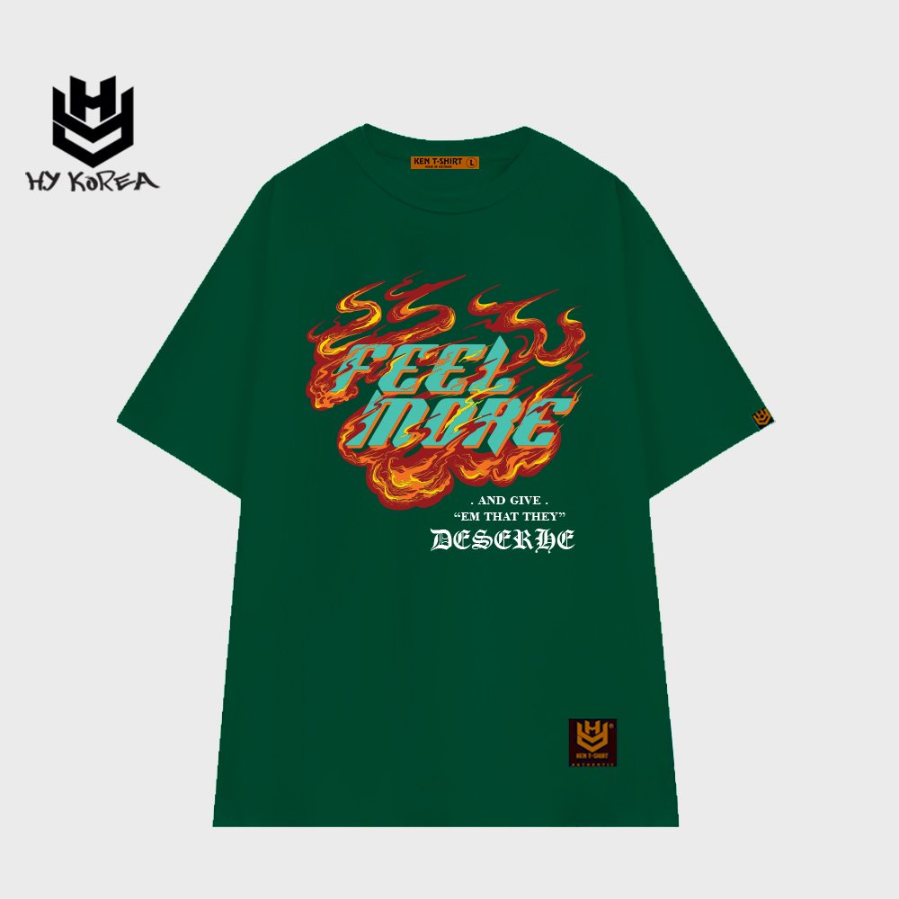 Áo phông nam tay lỡ HY KOREA nam nữ form rộng chữ Feel More 736