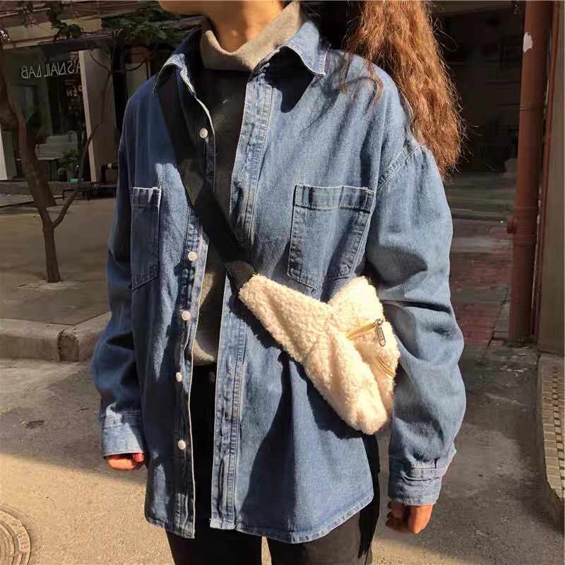 Áo sơ mi denim unisex- Áo sơ mi jean bò xanh form thụngchất siêu đẹp dáng oversize mặc đôi  C423