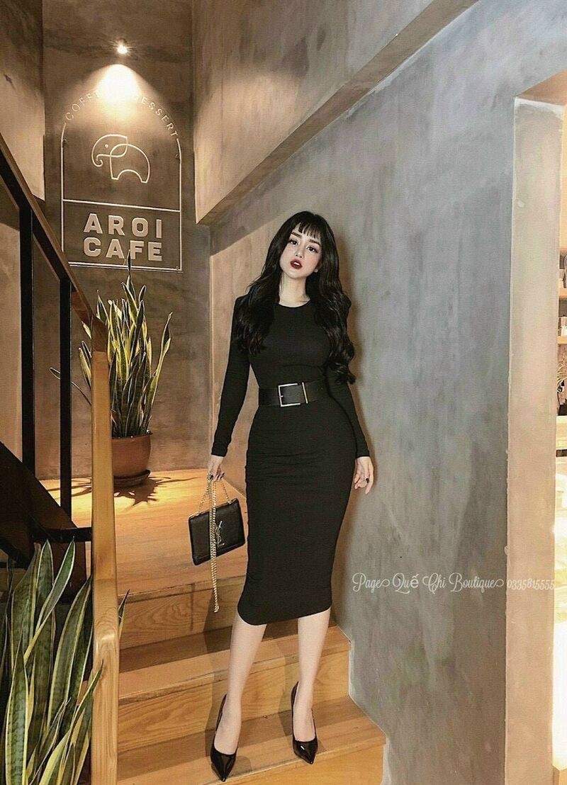 VÁy len tăm gân body dài tay nhiều màu | BigBuy360 - bigbuy360.vn