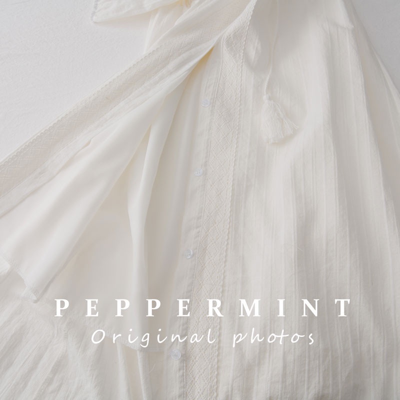 Đầm cotton trắng cổ chữ V thanh lịch phong cách Hàn Quốc 42637