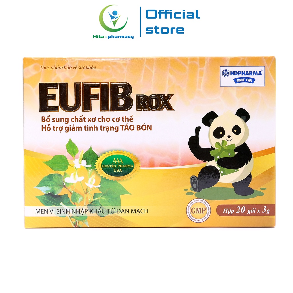 Men vi sinh EUFIB ROX HDPHARMA bổ sung chất xơ, giảm táo bón cho bé - Hộp 20 gói