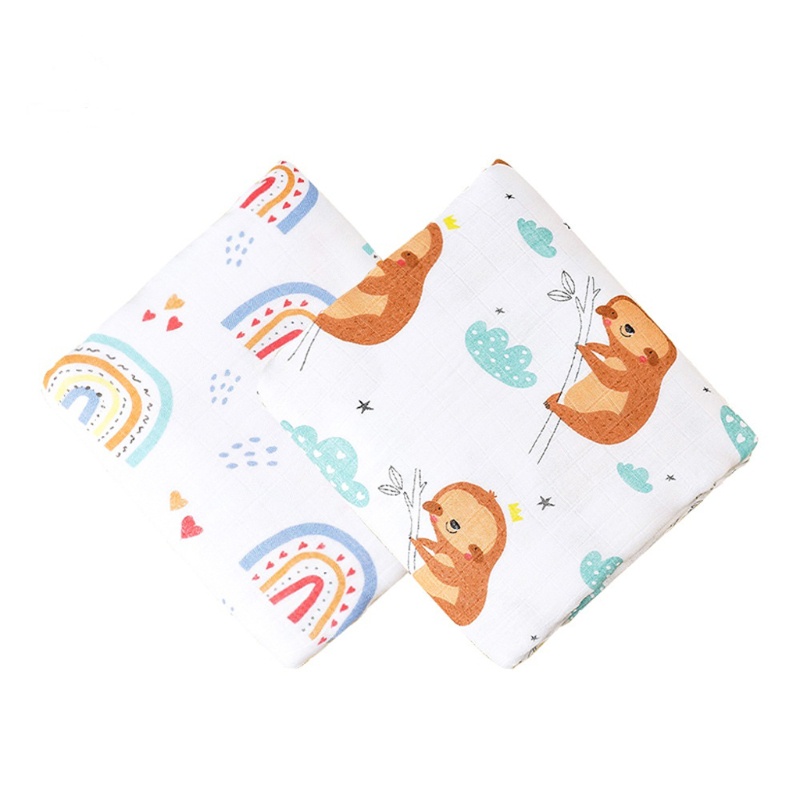 Chăn Quấn 120x120cm Bằng Cotton Tre Họa Tiết Cầu Vồng Cho Bé