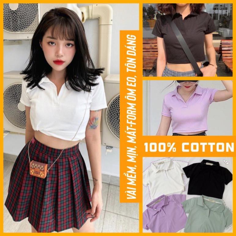 [HÀNG BÁN SHOP] Áo croptop nữ Polo cổ bẻ, dáng ôm nhẹ chất cotton co dãn thoáng mát. 💖 '