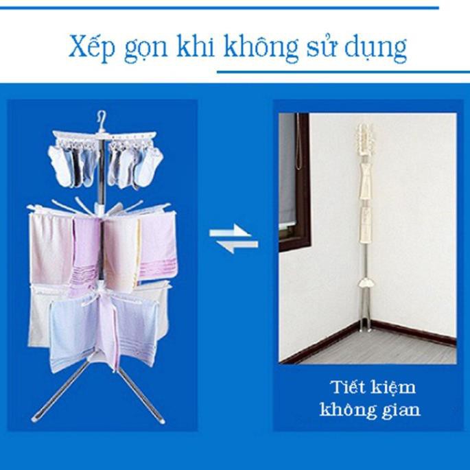 Dàn Phơi, Cây Phơi Quần Áo Khung Inox, Xoay 360 Độ, Xếp Gọn, Vô Cùng Tiện Dụng