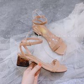 sandal zara da bóng gót hổ phách 3p