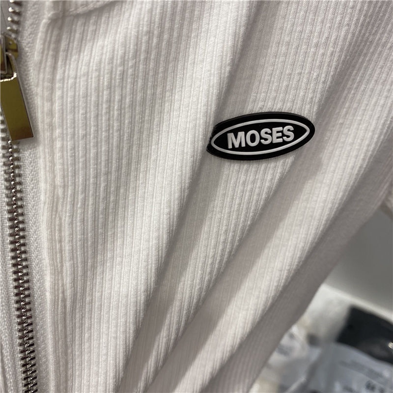 COZOK Áo Thun Ngắn Tay Lưng Cao Dáng Ôm Phối Khóa Kéo Đôi Cá Tính