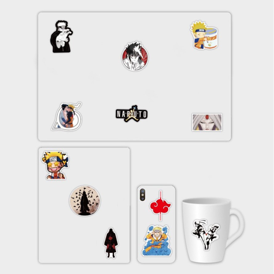 Set 100 / 50 / 25 / 10 sticker hoạt hình naruto uzumaki sasuke sakura kakashi chống nước trang trí đa năng