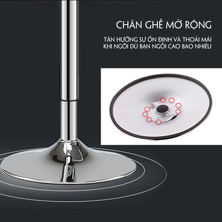 Ghế quầy bar nâng hạ xoay 360 độ mặt ghế da chất liệu inox