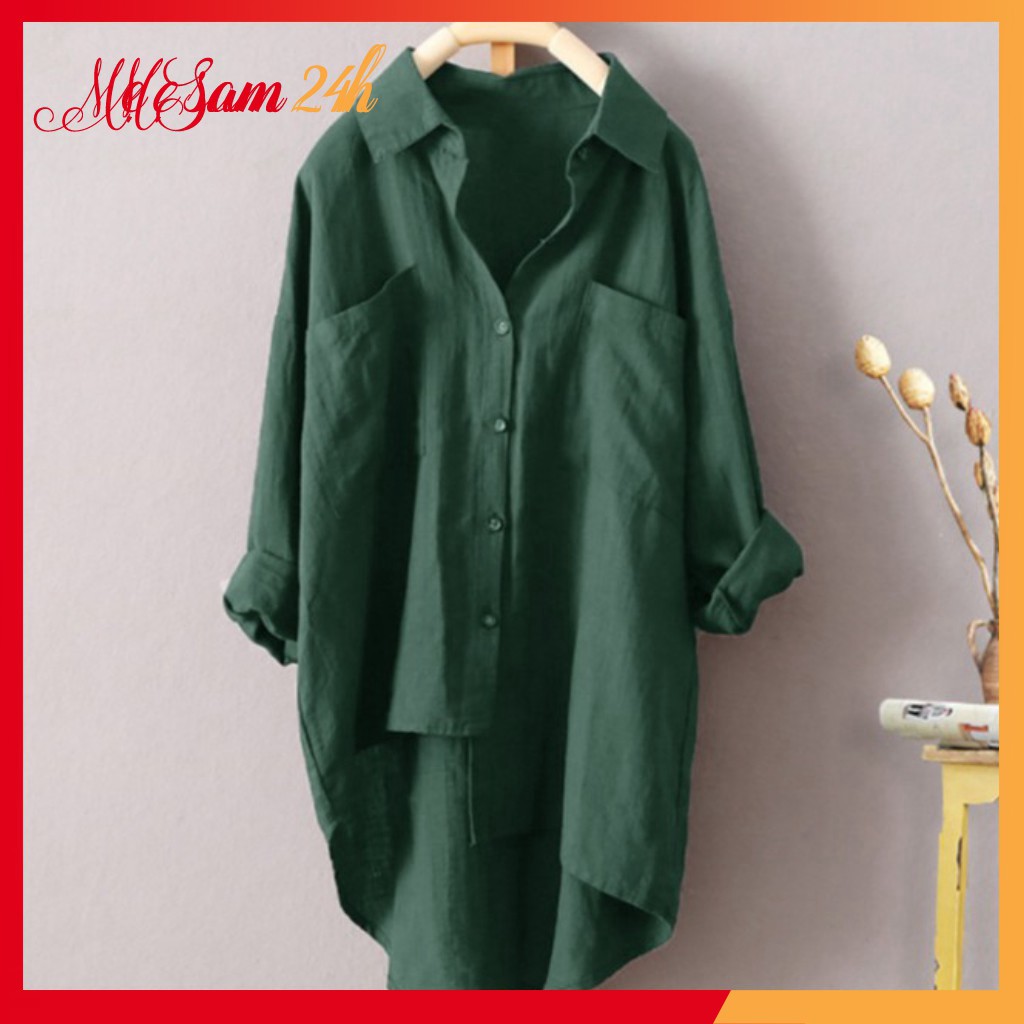 Áo sơ mi nữ dài tay kiểu tà lệch, chất liệu Đũi, form rộng rãi, trẻ trung, năng động, sang chảnh | BigBuy360 - bigbuy360.vn