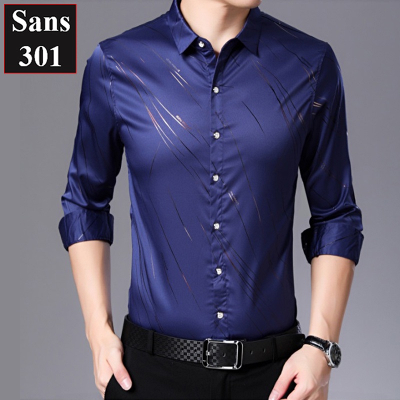 Áo sơ mi nam tay dài họa tiết Sans301 công sở thời trang hot hàn quốc hoa văn trắng đen xanh cao cấp chất đẹp