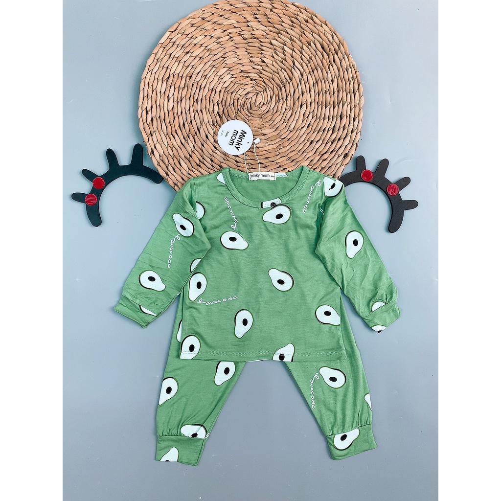 Bộ Dài Tay Cho Bé Trai, Bé Gái Minky Mom Vải Thun Lạnh Hoạ Tiết Trái Cây, Đồ Bộ Cho Bé Mặc Nhà Thu Đông MKMTD2160