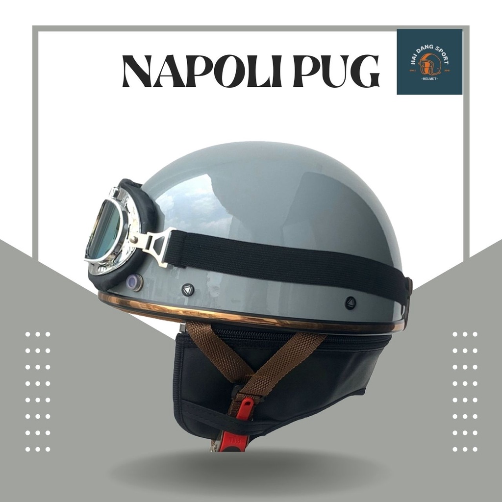 COMBO Mũ Bảo Hiểm 1/2 Napoli Haley N04 Kèm Kính Phi Công Bảo Hành 12 Tháng