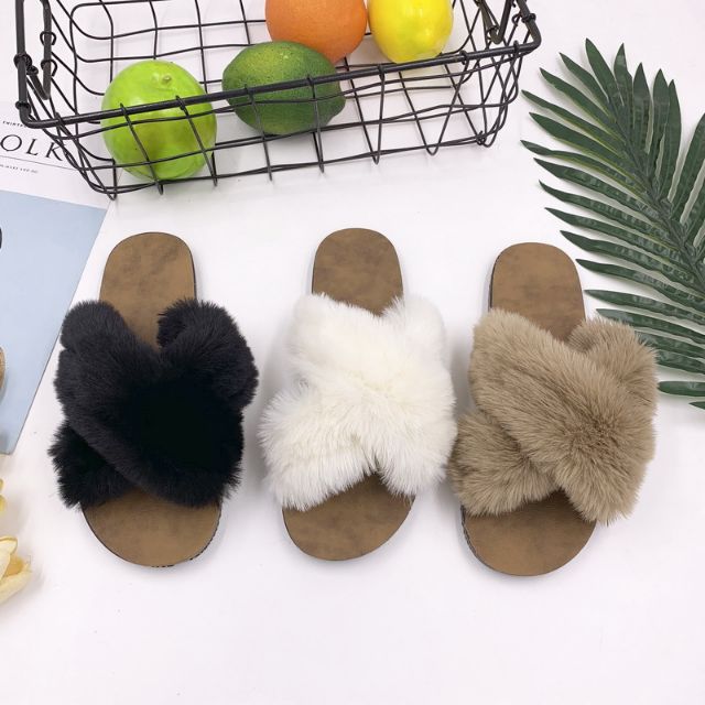 Dép Lông Chéo Chữ X Thời Trang Dép Bông Đi Trong Nhà Mềm Nhẹ Êm Chân 2E02