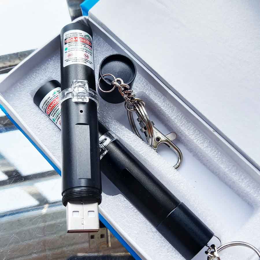 Đèn Laze Laser Tia Đỏ Móc Khóa Sạc USB Vỏ Đen