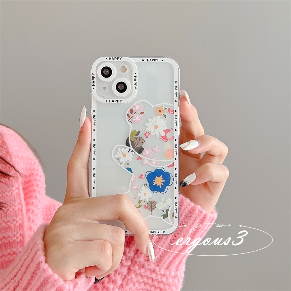 Ốp Điện Thoại Họa Tiết Hoa Và Gấu Nhiều Màu Cho iPhone 13 12 11 Pro Max SE2020 X XR Xs Max 7 8