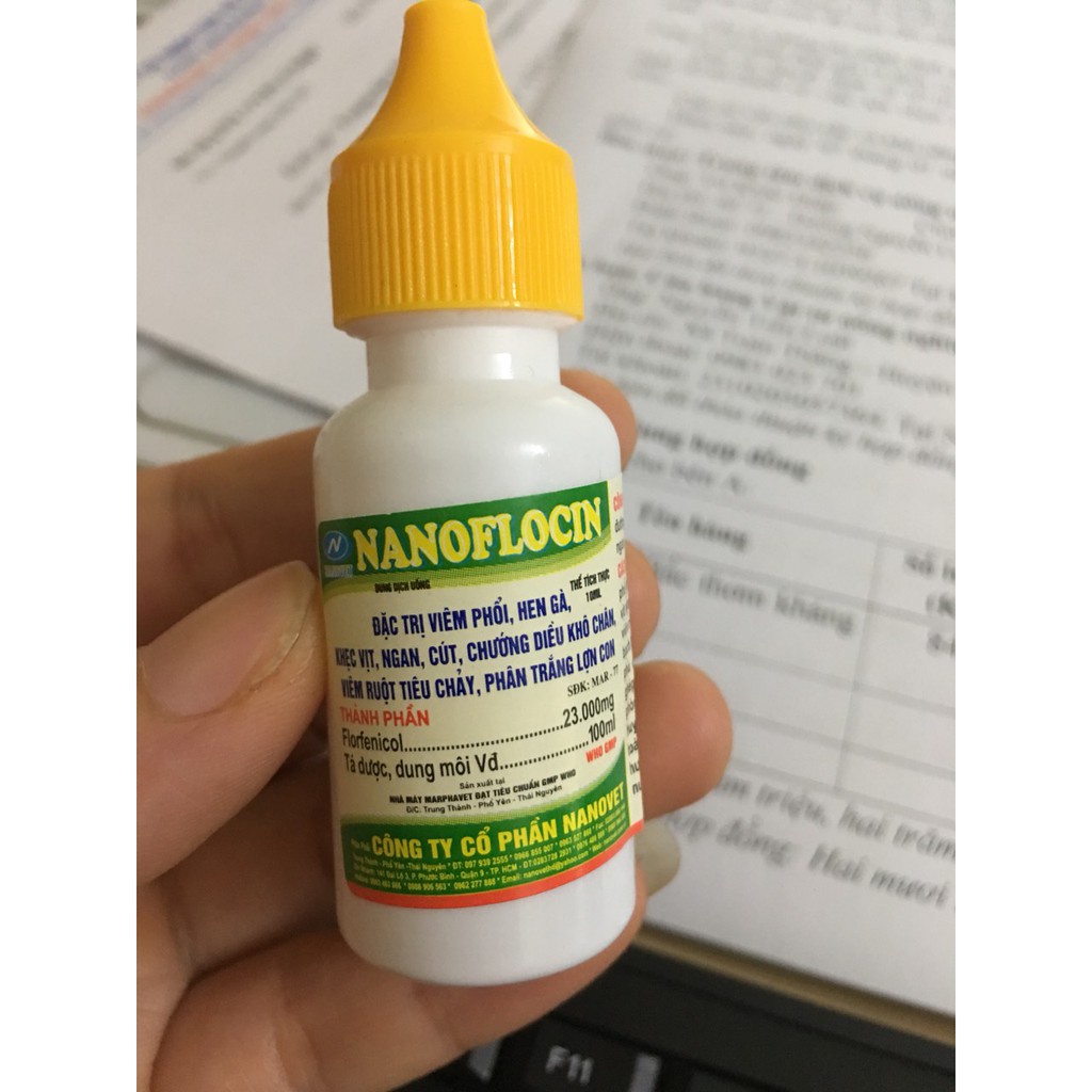 NANOFLOCIN 10ml  GÀ ĐÁ VIÊM PHỔI, HEN, KHẸC, TỤ HUYẾT TRÙNG CẤP, TIÊU CHẢY PHÂN XANH, PHÂN TRẮNG.