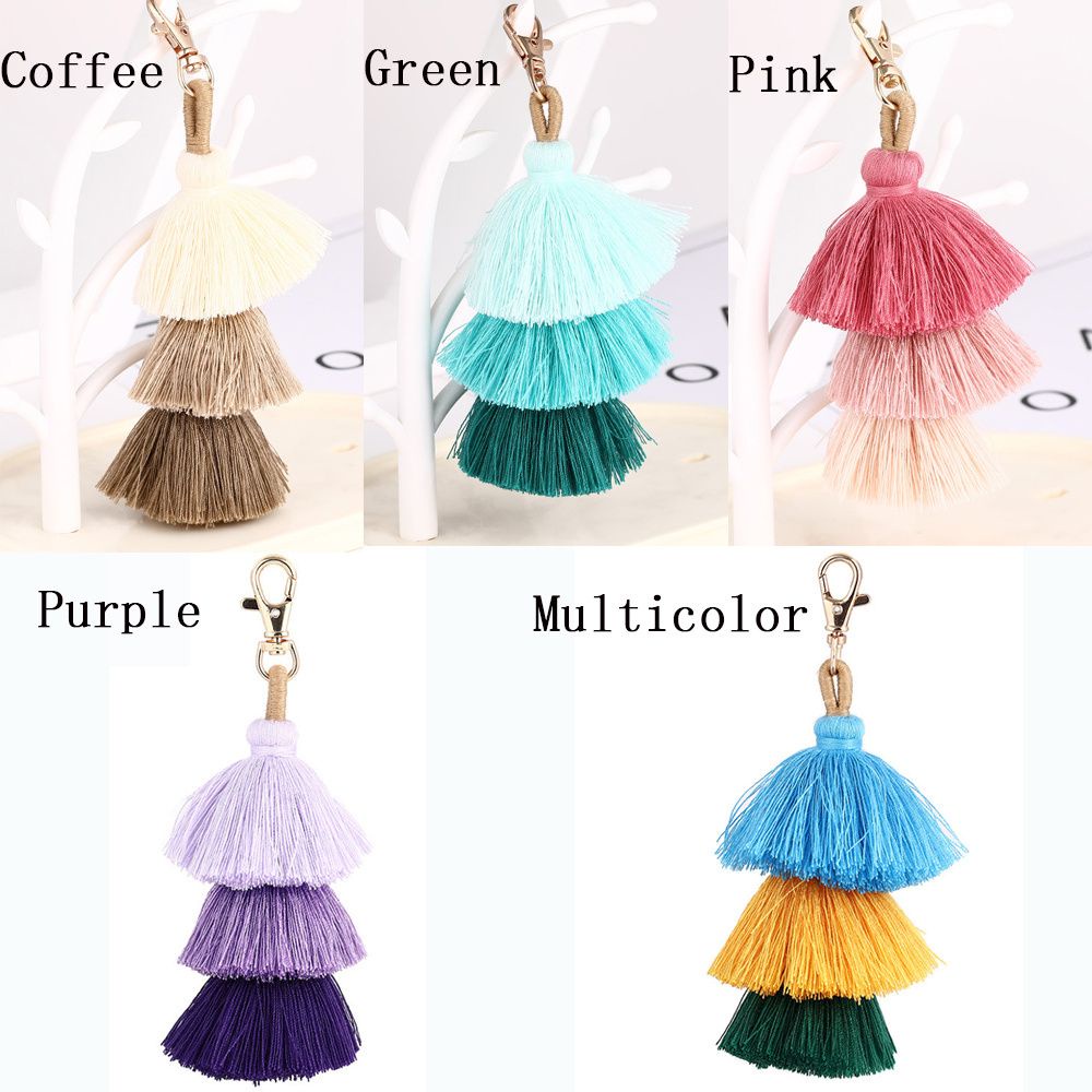 Móc khóa ba lớp phối tua rua phong cách Bohemian thời trang MIHAN1