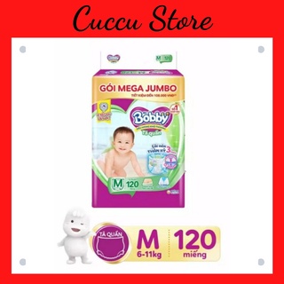 Tã/Bỉm quần Bobby đệm lưng khô thoáng Mega Jumbo M120/L104/XL92/XXL84 miếng