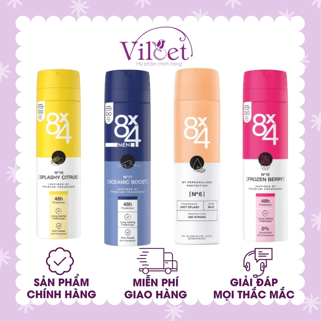 Xịt khử mùi nam nữ 8x4 Đức cùng Itzy, mồ hôi cơ thể, xịt body nách, chân tay - Shop Viloet