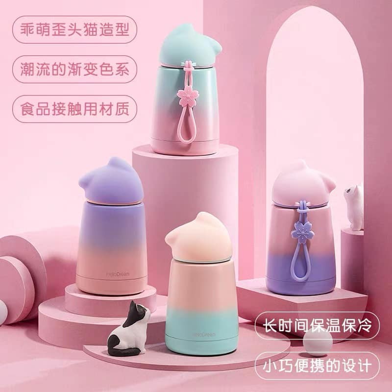 Bình giữ nhiệt mini mèo cute, 350ml nhỏ gọn cho học sinh - sinh viên, đơn giản sáng tạo xu hướng đầy cá tính