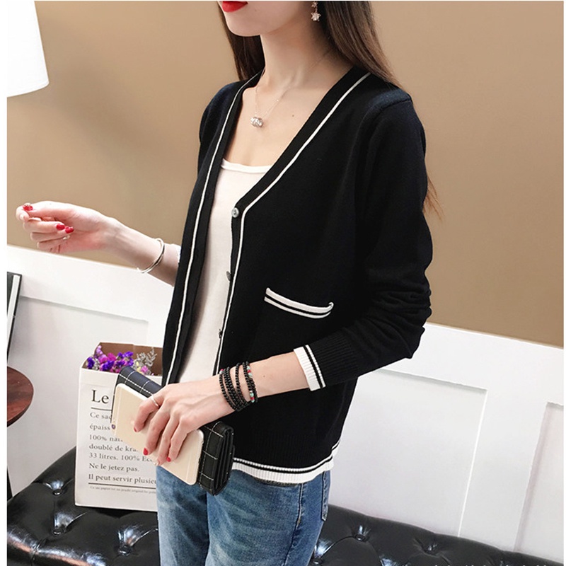 【ZHELIHANGFEI】Áo Khoác Cardigan Dệt Kim Tay Dài Cổ Chữ V Dễ Phối Đồ