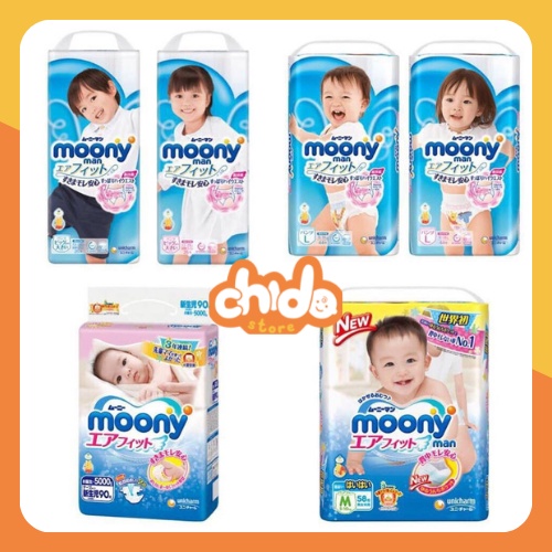 Tã Bỉm dán/quần Moony Nhật bản cộng miếng NB90/S84/M64 dán/M58/L44/XL38 quần