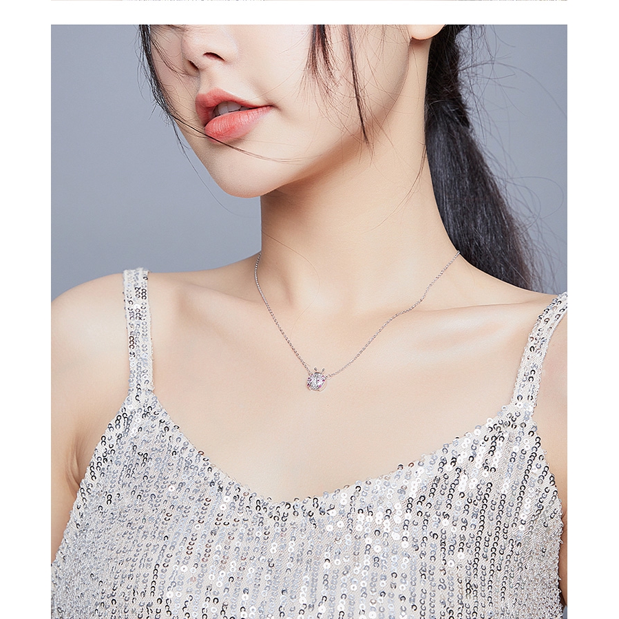 Dây Chuyền Bamoer SCN400 Chất Liệu Bạc 925 Mặt Bọ Rùa Màu Hồng Dài 45cm Làm Quà Đẹp Mắt