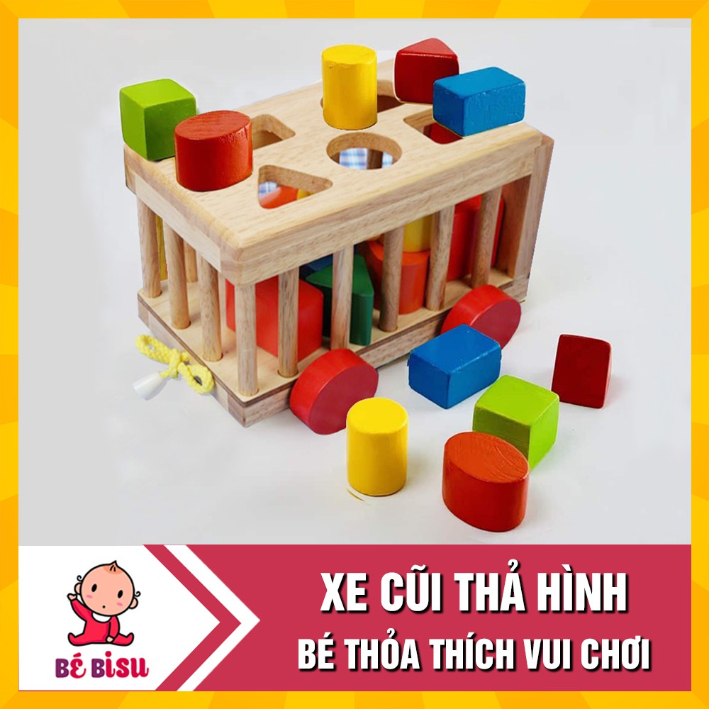 Đồ chơi Xe cũi gỗ thả hình khối - nhận biết hình và màu sắc cho bé