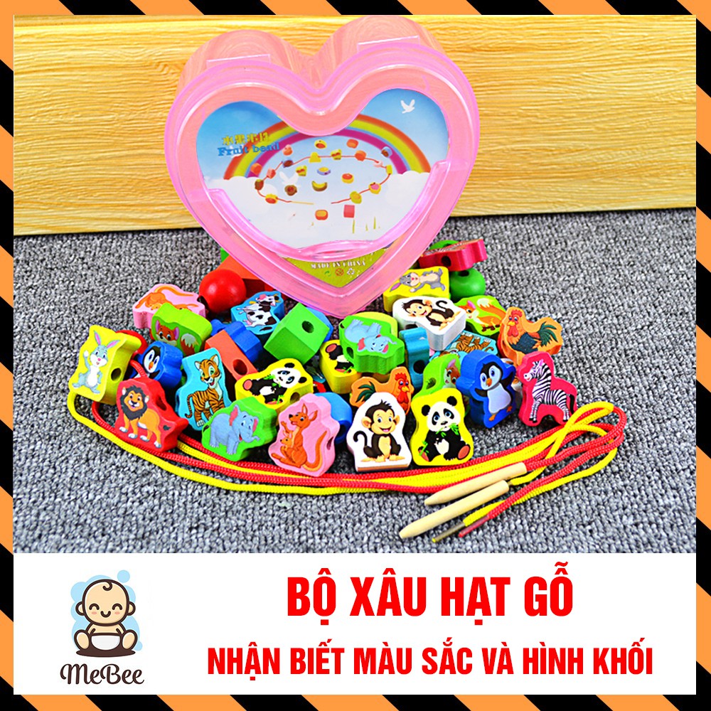 Hộp Xâu Hạt gỗ To ~ nhiều chi tiết cho bé- (HỘP HÌNH TIM)