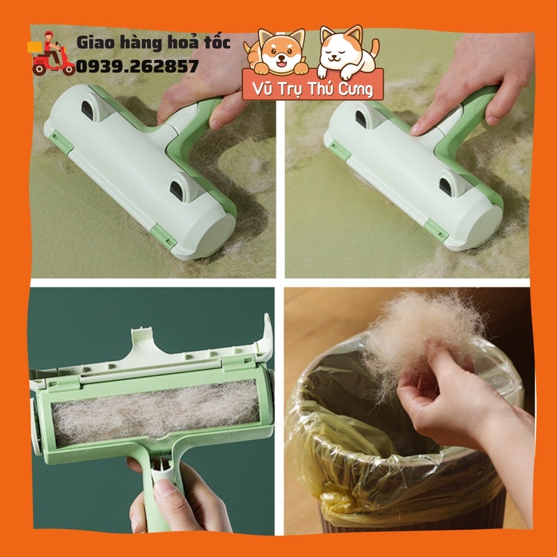 Cây lăn lông chó mèo tĩnh điện cao cấp, lăn bụi quần áo, sofa, vệ sinh giường nệm, màu xanh tai mèo