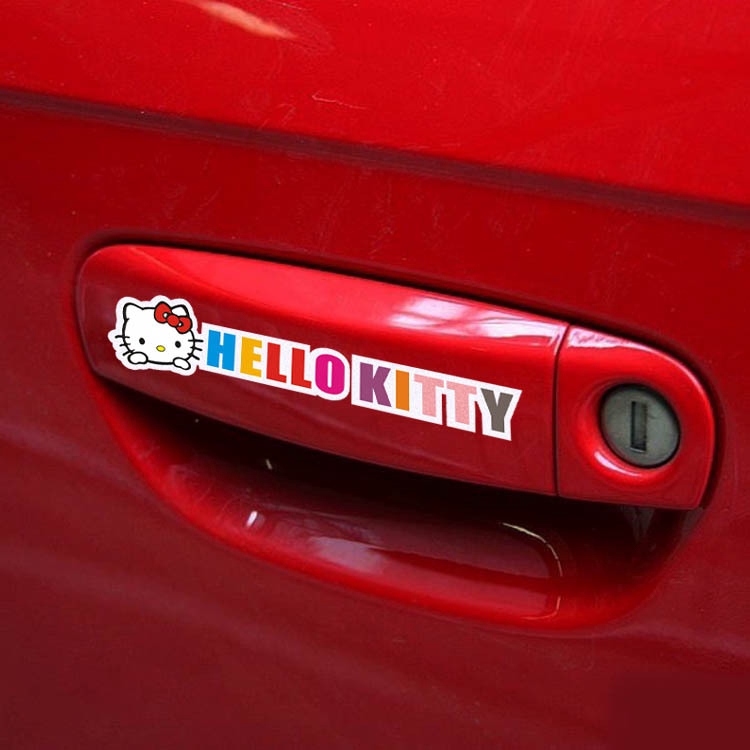 Bộ 4 Miếng Dán Trang Trí Tay Nắm Cửa Xe Hơi Hình Mèo Hello Kitty Dễ Thương