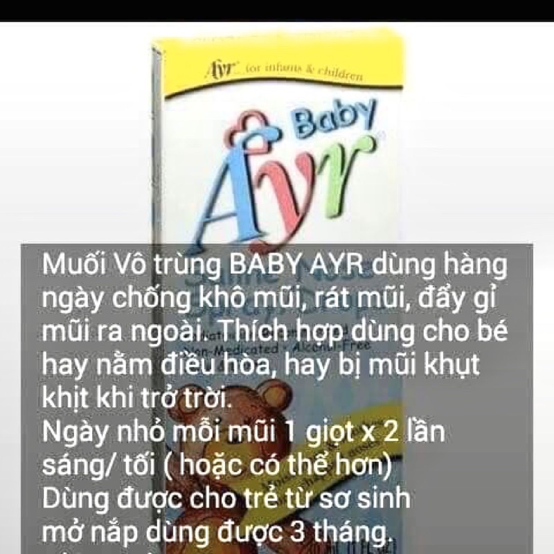 Nước muối vô trùng, cấp ẩm làm xạch mũi cho bé Ayr Baby 30ml