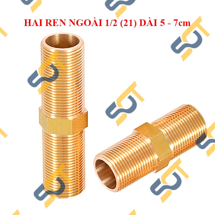 Nối Ren 21 Dài 5cm, 7cm Đồng Thau, Kép Ren Ngoài 21 Thau