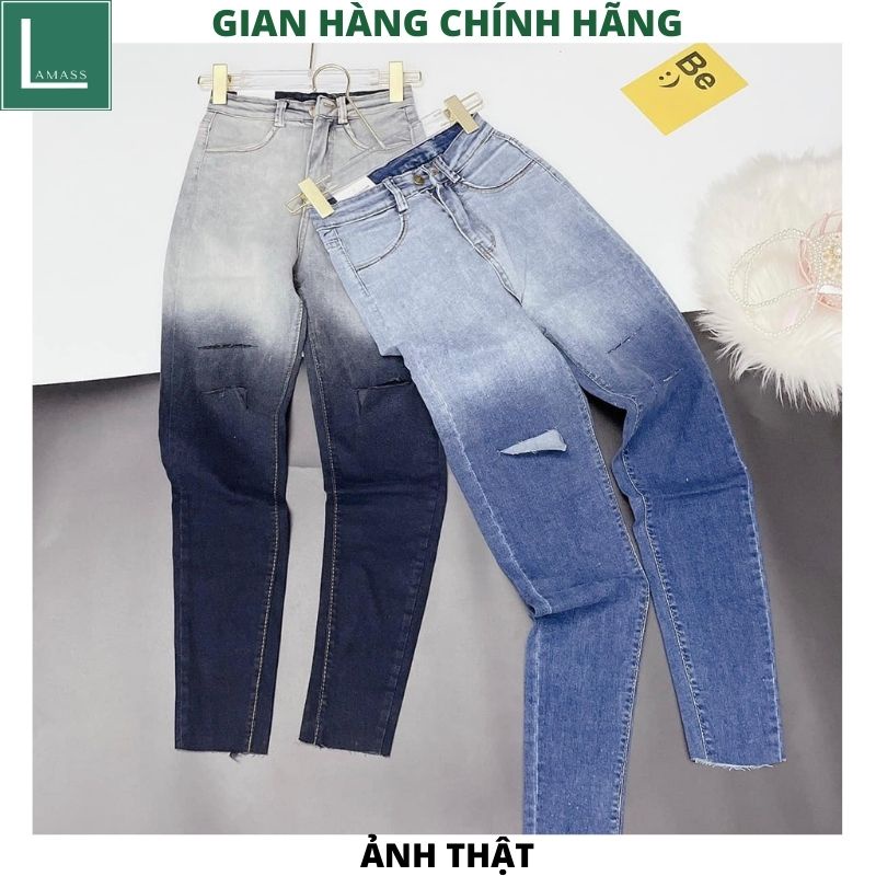 Quần jeans bò ống bó loang mầu rách gối kiểu dáng hàn quốc ,quần bò nữ , quần jeans nữ , quần bò loang mầu hót hít