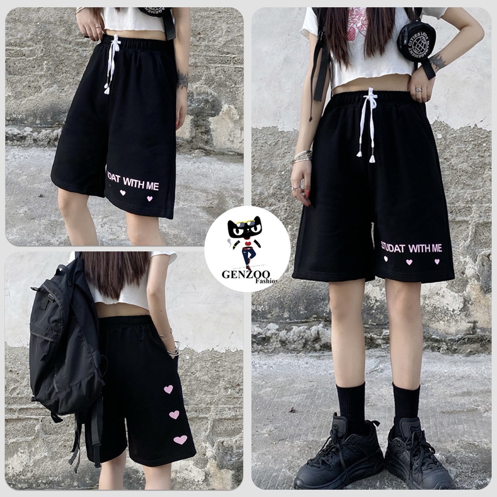 Quần đùi STUDAT HEART nam nữ mặc kiểu dáng Unisex form rộng_GENZOO