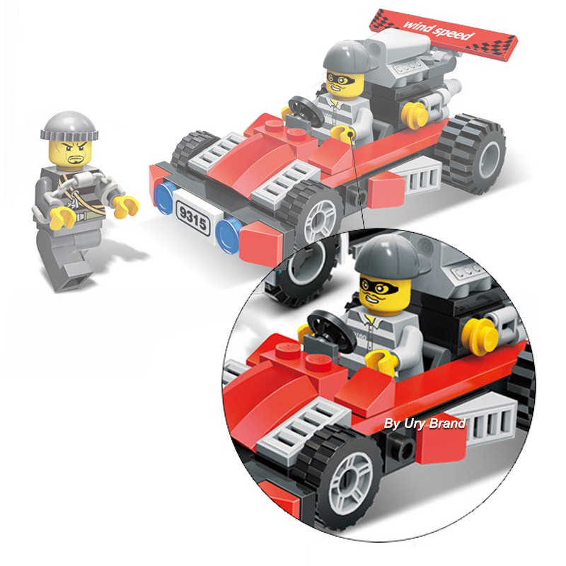 Bộ đồ chơi lắp ráp lego xe buýt cảnh sát màu xanh dương truy đuổi tội phạm thú vị cho bé