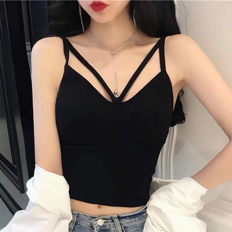 Áo croptop len gân tăm hai dây chéo cá tính có đệm ngực tạo form dáng ôm sát siêu gợi cảm NORICHIP.