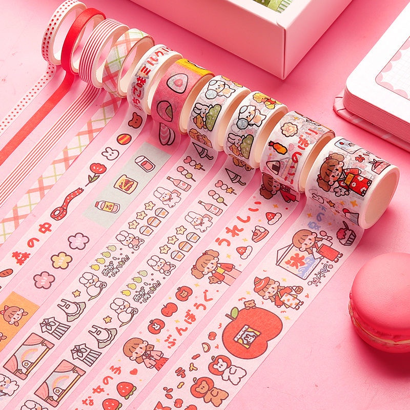 [Sẵn] Set 10 cuộn băng dính washi tape trang trí sổ cute