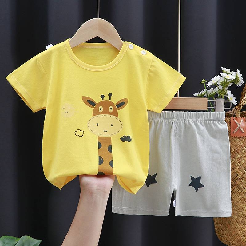 1-6 tuổi Quần áo ngắn tay trẻ em Cậu bé mùa hè Cotton Cartoon Tay áo ngắn + Quần short 2 mảnh