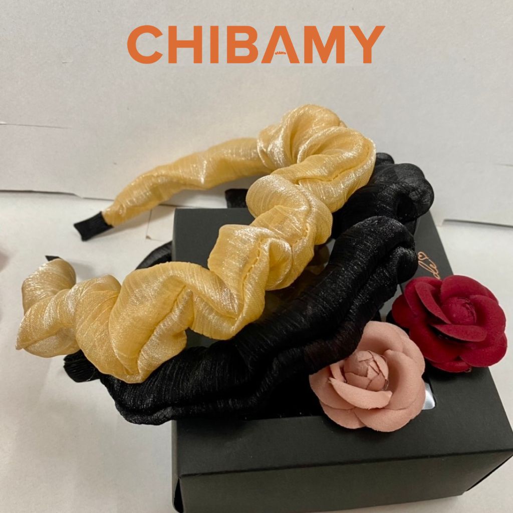 Băng đô cài tóc vải voan xếp ly nhún CHIBAMY cute, bờm cài tóc nữ phong cách tiểu thư Hàn Quốc