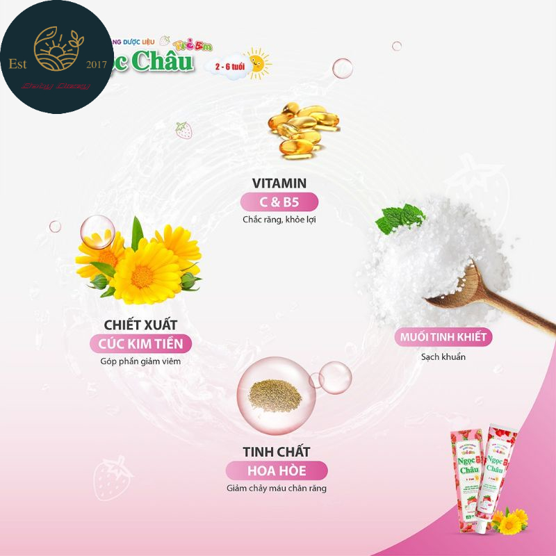 ( 2 LOẠI ) Kem Đánh Răng Trẻ Em Dược Liệu Ngọc Châu 50g và 70g